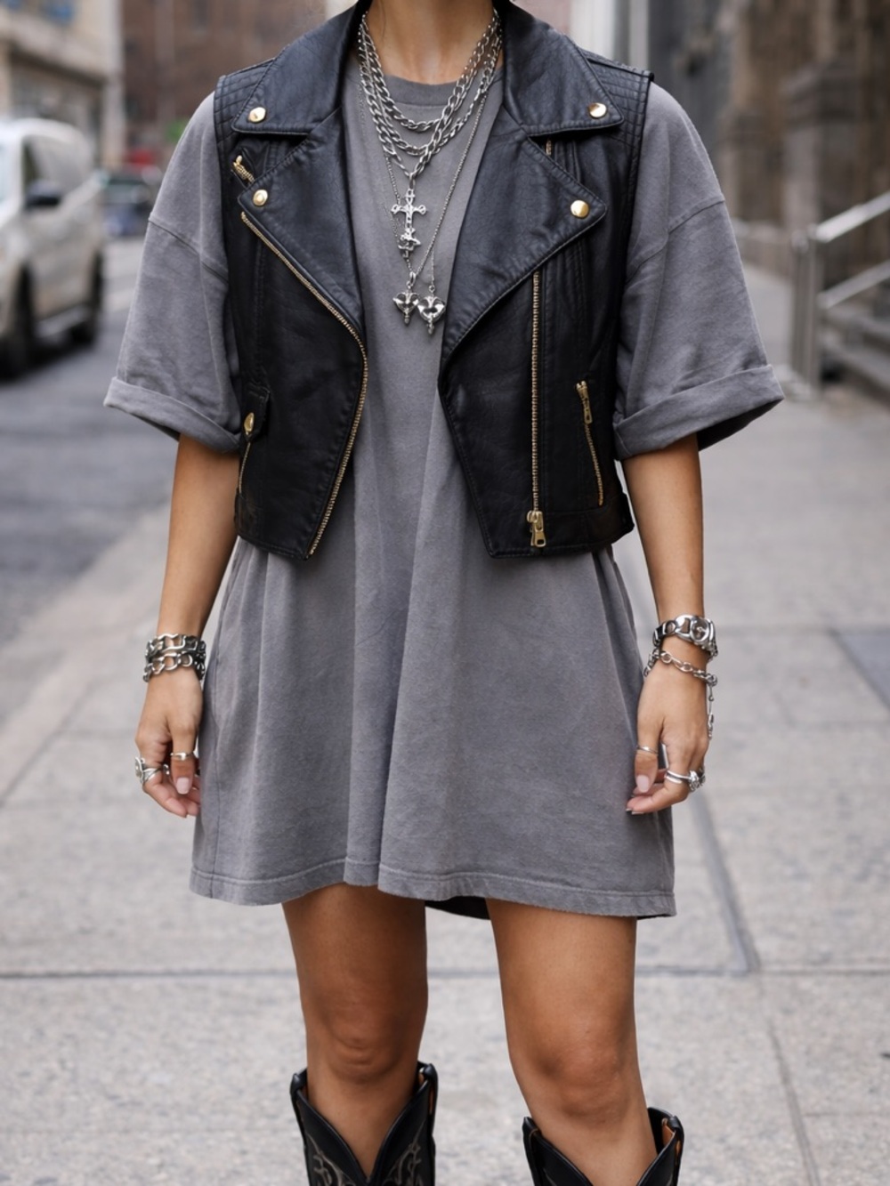Black Genuine Leather Vest with Gold Accents